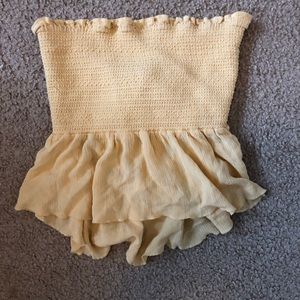 yellow flowy tube top with tie back